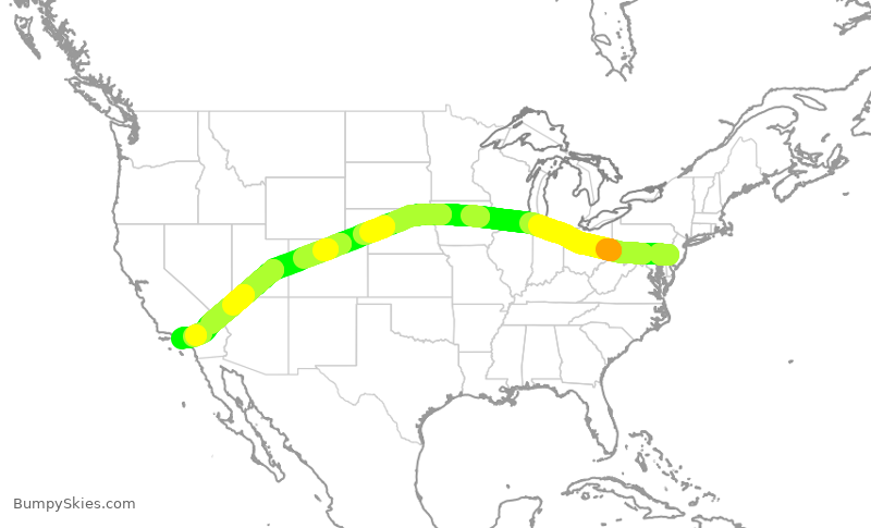 Turbulence forecast map for AAL1952, PHL to LAX