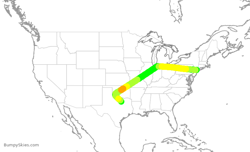 Turbulence forecast map for AAL1953, JFK to DFW