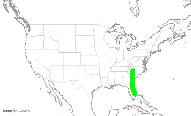 Turbulence forecast map for AAL1955, CLT to DJT