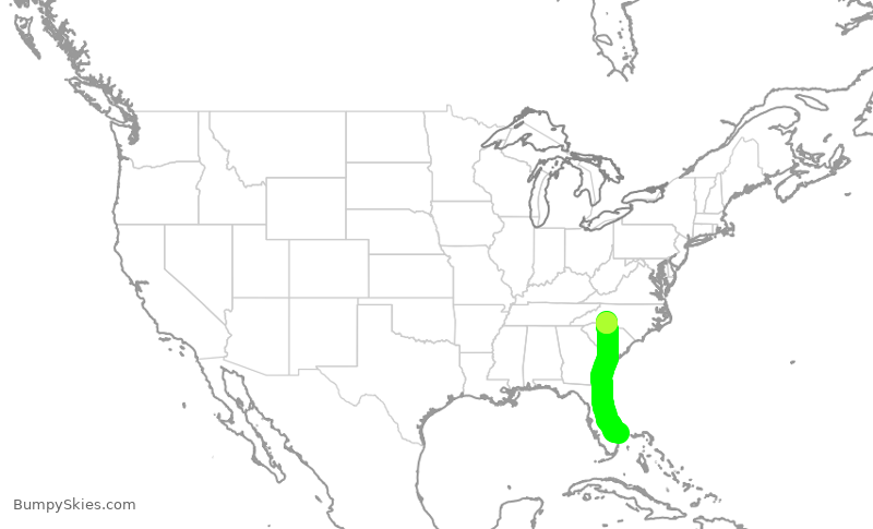 Turbulence forecast map for AAL1955, DJT to CLT