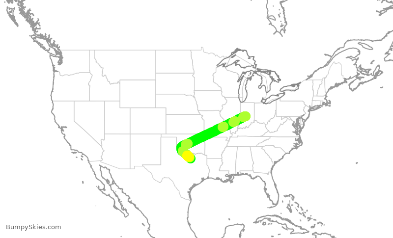 Turbulence forecast map for AAL1955, IND to DFW