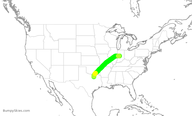 Turbulence forecast map for AAL1956, DFW to IND