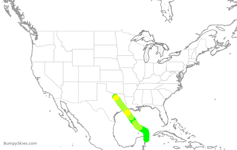 Turbulence forecast map for AAL1959, MCZ to DFW