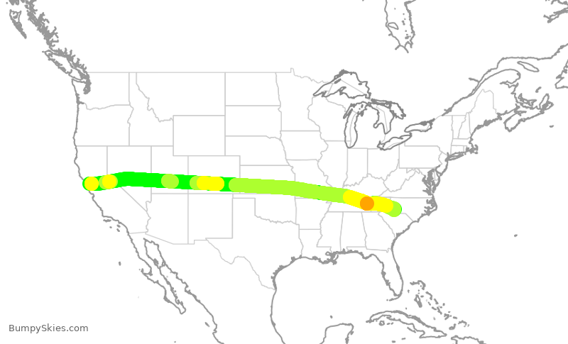 Turbulence forecast map for AAL1960, SFO to CLT