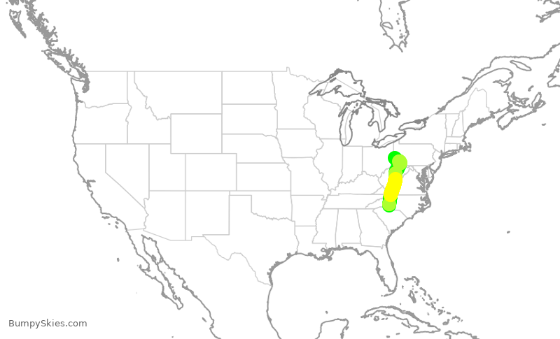 Turbulence forecast map for AAL1962, CLT to PIT