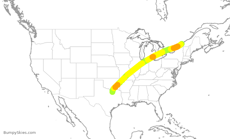 Turbulence forecast map for AAL1963, DFW to YUL