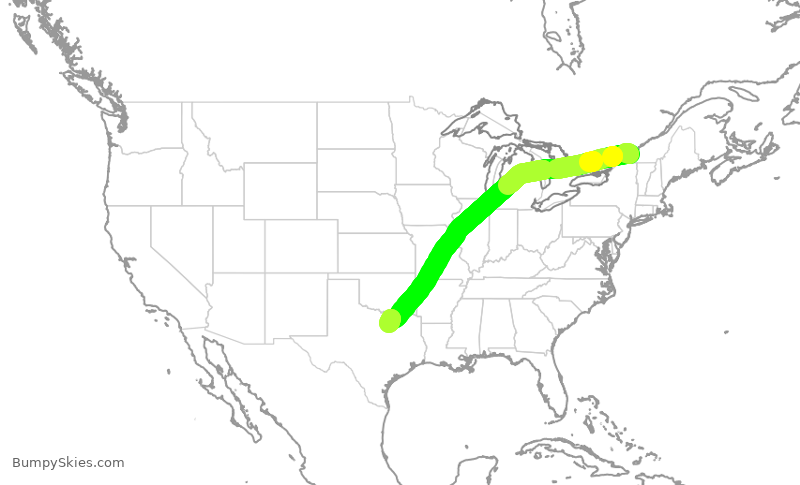 Turbulence forecast map for AAL1964, YUL to DFW