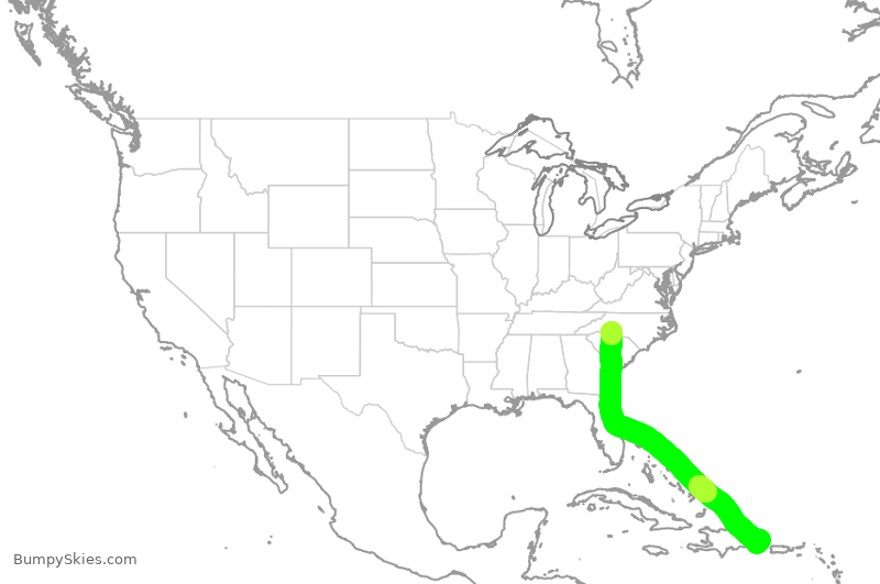 Turbulence forecast map for AAL1965, CLT to DPC