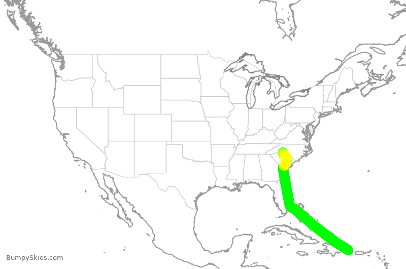 Turbulence forecast map for AAL1965, DPC to CLT