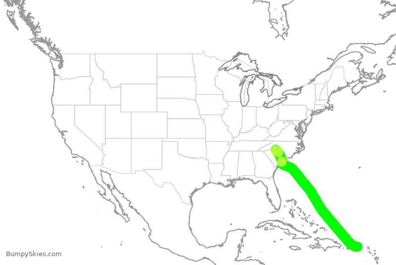 Turbulence forecast map for AAL1965, STT to CLT