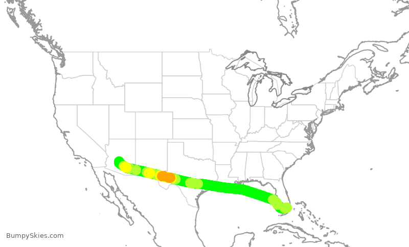 Turbulence forecast map for AAL1968, MIA to PHX