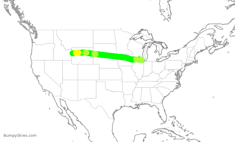 Turbulence forecast map for AAL1970, ORD to JAC