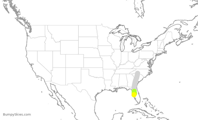 Turbulence forecast map for AAL1974, CLT to TPA