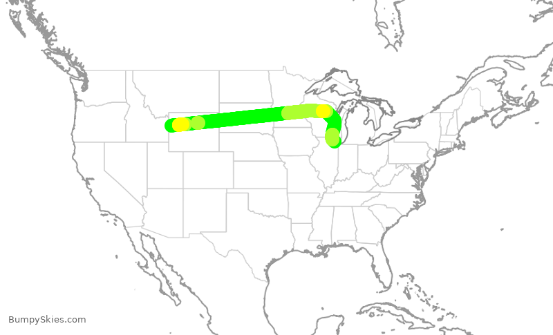 Turbulence forecast map for AAL1974, JAC to ORD