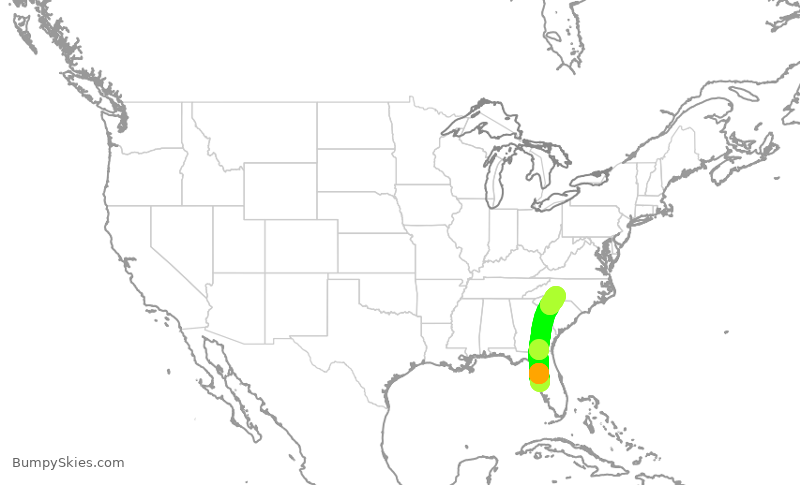 Turbulence forecast map for AAL1974, TPA to CLT