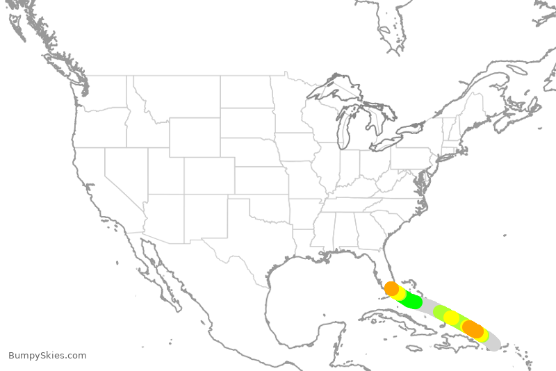 Turbulence forecast map for AAL1976, SJU to MIA