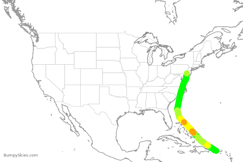 Turbulence forecast map for AAL1977, PHL to SJU