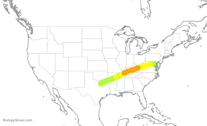 Turbulence forecast map for AAL1978, DCA to DFW