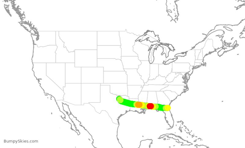 Turbulence forecast map for AAL1980, JAX to DFW