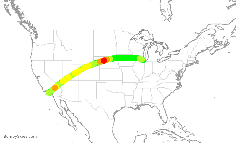Turbulence forecast map for AAL1980, LAX to ORD