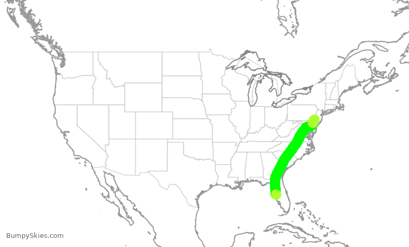 Turbulence forecast map for AAL1981, TPA to PHL