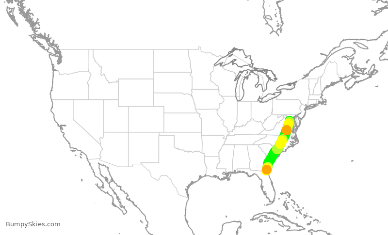 Turbulence forecast map for AAL1982, JAX to DCA