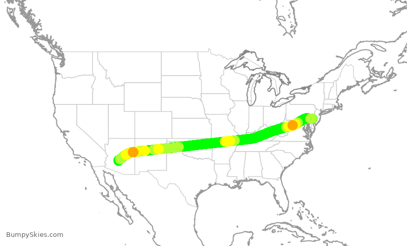 Turbulence forecast map for AAL1984, PHL to PHX