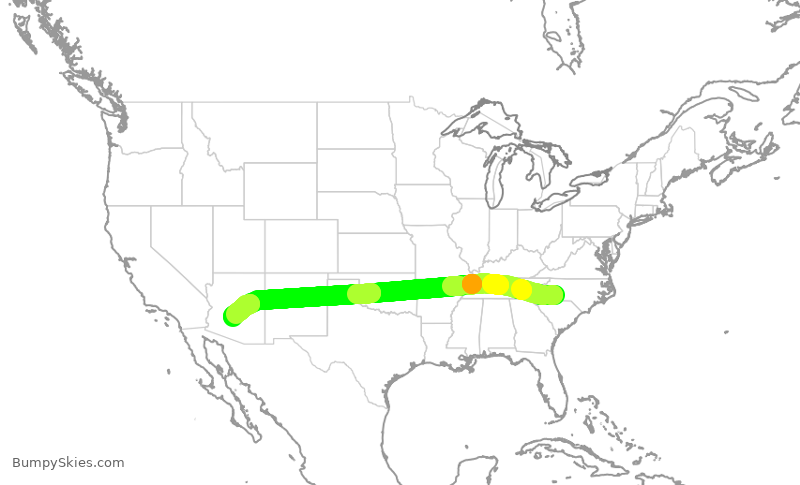 Turbulence forecast map for AAL1986, CLT to PHX