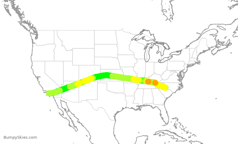 Turbulence forecast map for AAL1988, LAX to CLT
