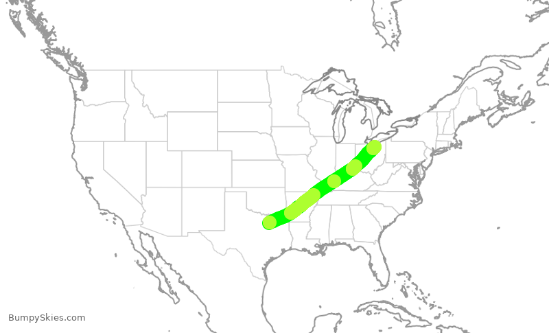 Turbulence forecast map for AAL1989, DFW to CLE