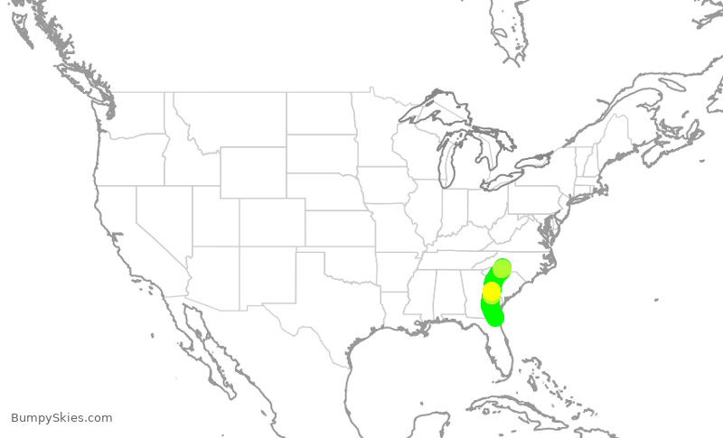 Turbulence forecast map for AAL1989, JAX to CLT
