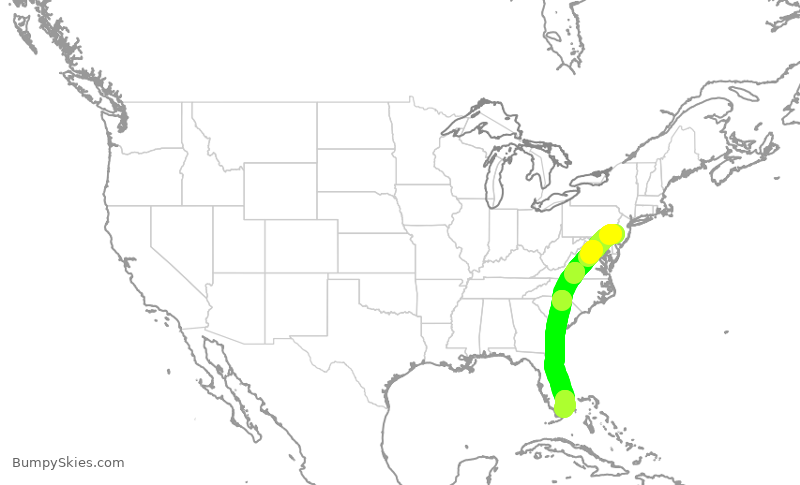 Turbulence forecast map for AAL1989, PHL to MIA