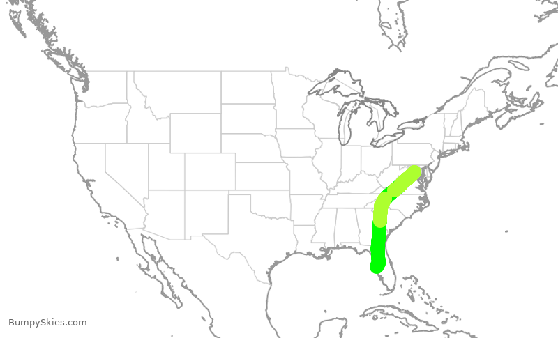 Turbulence forecast map for AAL1990, DCA to TPA