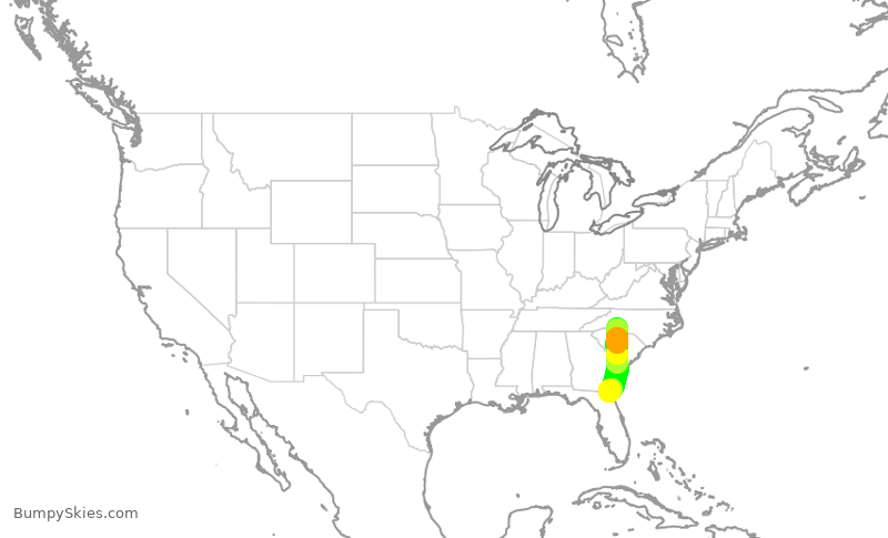 Turbulence forecast map for AAL1991, CLT to JAX