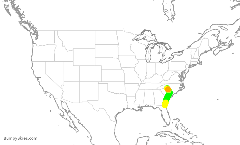 Turbulence forecast map for AAL1991, JAX to CLT