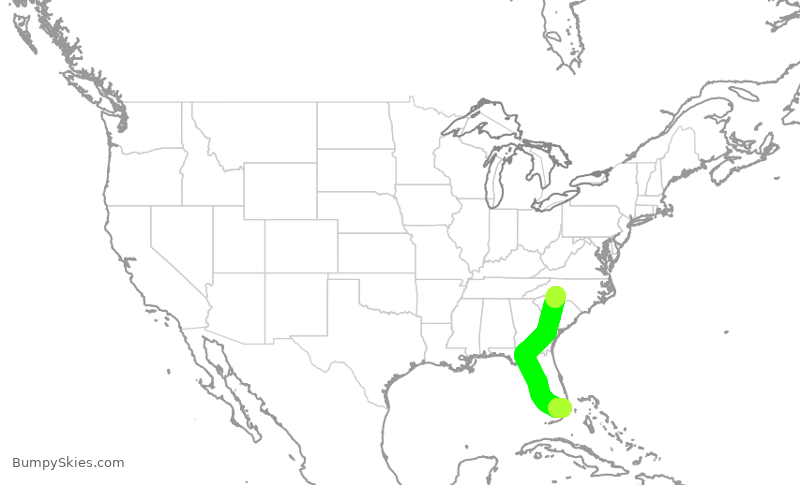 Turbulence forecast map for AAL1992, CLT to MIA