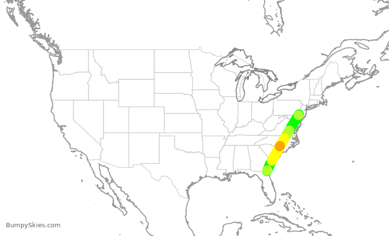 Turbulence forecast map for AAL1992, PHL to JAX