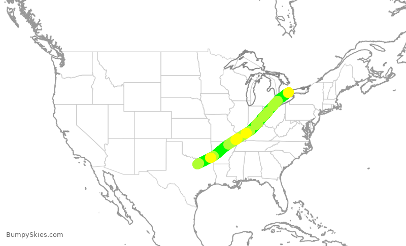 Turbulence forecast map for AAL1993, YYZ to DFW