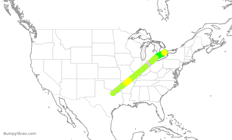 Turbulence forecast map for AAL1993, DFW to YYZ