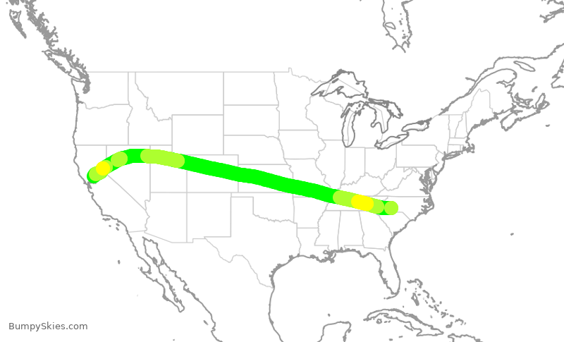 Turbulence forecast map for AAL1994, CLT to SMF