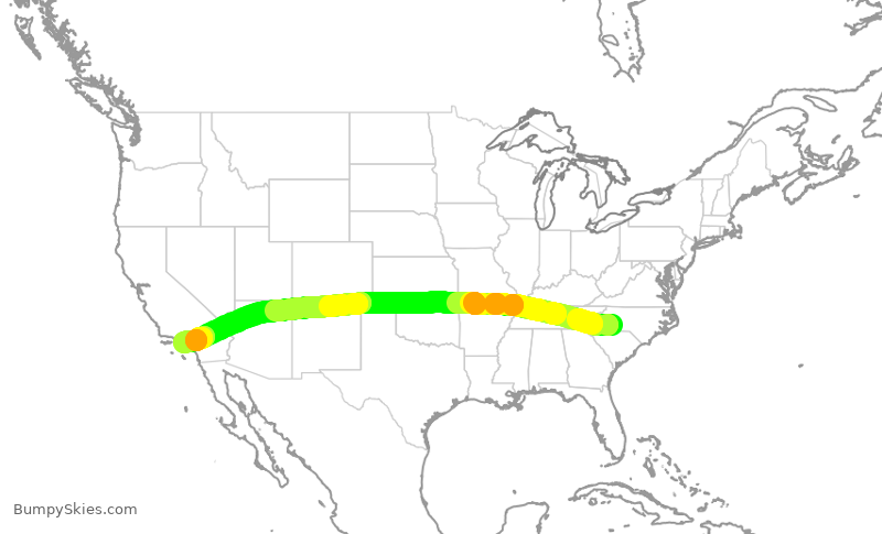 Turbulence forecast map for AAL1995, CLT to LAX