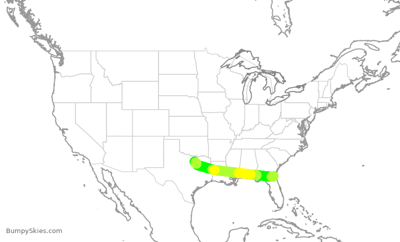 Turbulence forecast map for AAL1998, JAX to DFW