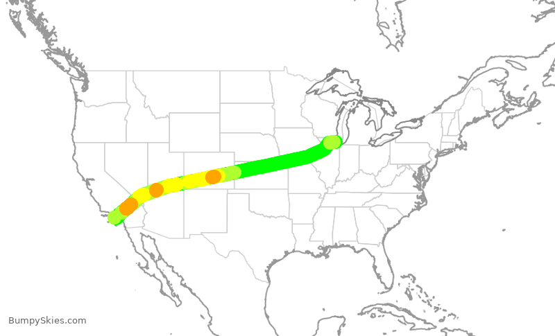 Turbulence forecast map for AAL1998, LAX to ORD