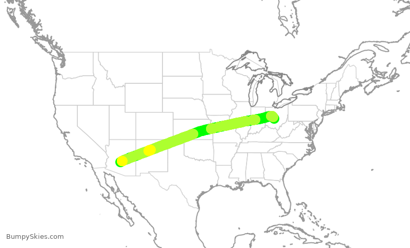 Turbulence forecast map for AAL1998, PHX to CMH
