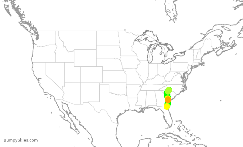 Turbulence forecast map for AAL1999, JAX to CLT