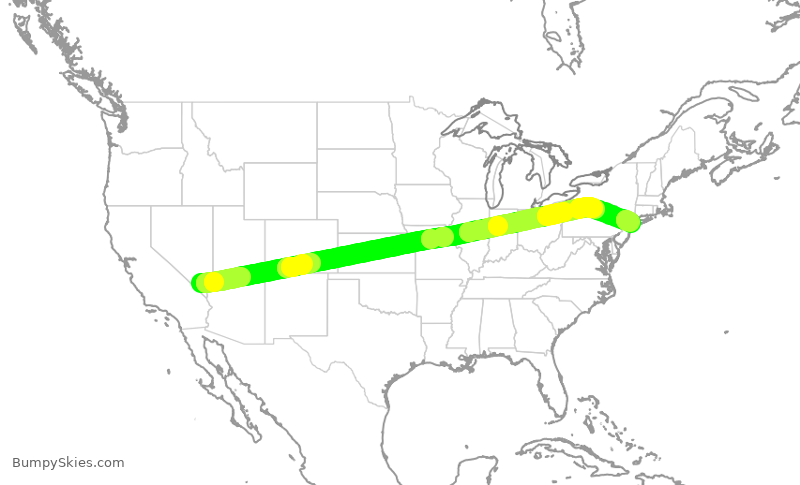 Turbulence forecast map for AAL2002, LAS to JFK