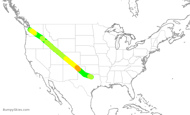 Turbulence forecast map for AAL2003, DFW to SEA