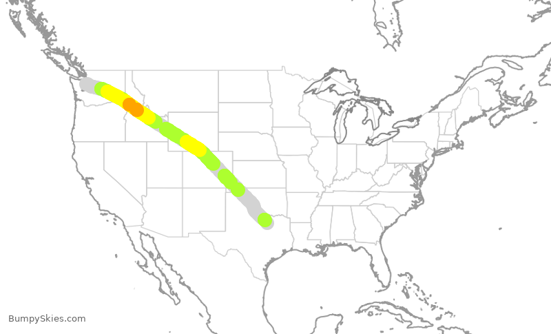 Turbulence forecast map for AAL2003, SEA to DFW