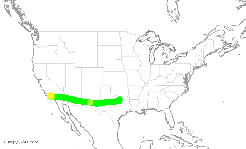 Turbulence forecast map for AAL2004, LAX to DFW