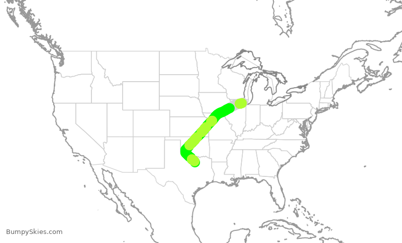 Turbulence forecast map for AAL2005, ORD to DFW